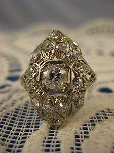 Antique Old Mine Cut ~ 1.66 cts DIAMOND ART DECO RING ~ 18K White Gold 