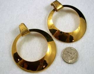 Vintage Miriam Haskell Gold Tone Runway Hoop Clip Earrings Huge 