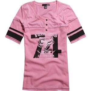   Womens Super Moto Henley T Shirt   Small/Day Glo Pink Automotive