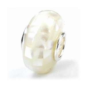 Bella Fascini Cream Mosaic Mother of Pearl Shell Sterling Silver Bead 