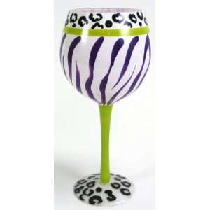 Hand Painted Animal Print Wine Glass, One of Four Different Styles 