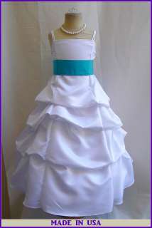 NEW WHITE/TEAL JADE GREEN RECITAL WEDDING PARTY FLOWER GIRL DRESS 4 6 