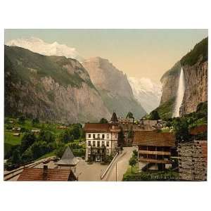  Photochrom Reprint of Lauterbrunnen Valley with Staubbach and Hotel 