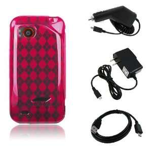 HTC Rezound / Vigor / 6425   Hot Pink Checker Argyle Transparent TPU 