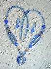 Baby Light Blue Glass Heart premier Necklace Earrings D
