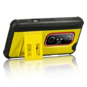 Yellow Fusion Hybrid Hard TPU Case Phone Cover with KICK STAND for HTC 