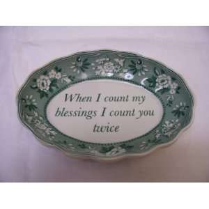   Oval Tray   When I Count My Blessings, Green & White 