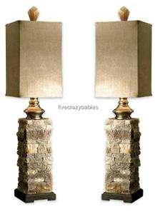   Tall Stone Luxury Table Lamp Pair / Set Lodge Ranch Masculine  