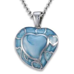  Stainless Steel and Light Blue Resin Polished Heart 