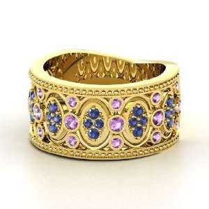 Renaissance Band, 14K Yellow Gold Ring with Amethyst & Sapphire