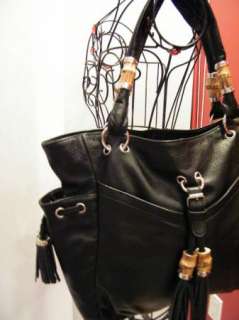 BEBE pocketbook handbag satchel bag BLACK BAMBOO TASSEL NEW  