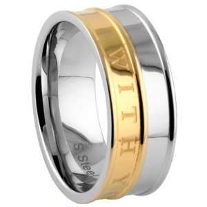  316L Stainless Steel Ring with Gold IP Plating and Incised 