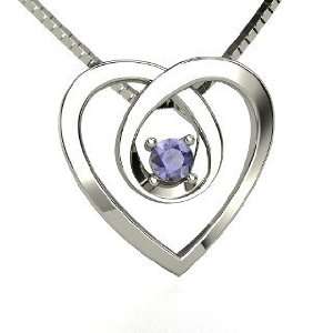 Infinite Heart Pendant, 14K White Gold Necklace with Iolite