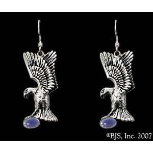 Eagle Earrings with Gem, Sterling Silver, Iolite set gemstone, Eagle 