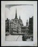 Original 1945 etching by SIDNEY FERRIS  Ludgate Hill   