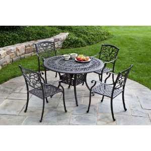Alfresco Home Mariposa Cast Aluminum 48 Round Dining Table Group in 