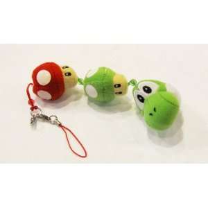 Super Mario YOSHI / Mushroom Plush (3) Cell Phone Strap / Key Chain 