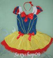 Disney Adult Womens Girls Snow White Dress Halloween Costume with hair 