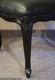 Set of 8 Louis XV Black Lacquered Leather Dining Chairs  