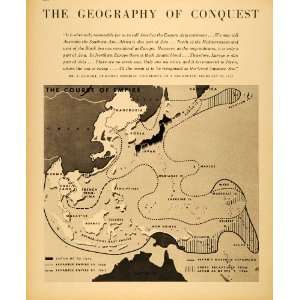 1944 Print Map Geography Conquest Japanese Empire Expansion Korea Asia 