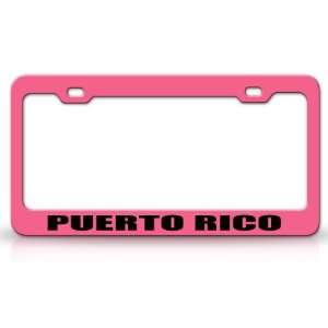 PUERTO RICO Country Steel Auto License Plate Frame Tag Holder, Pink 