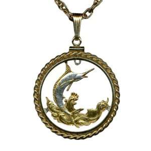  Gold and Sterling Silver Cut Coin Necklace Pendant Womens Men 