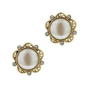  Her Majesties Crystal Pearl Button Earrings Jewelry