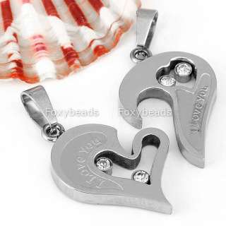 Silvery Stainless Steel Love Heart Couple Jigsaw Pendant Necklace 