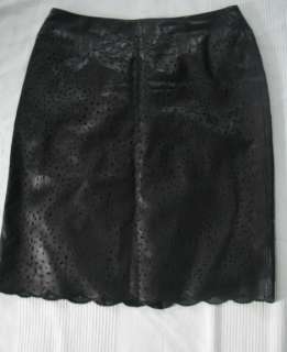 LILLIE RUBIN Vintage Brown Black Eyelet Laser cut Leather Skirt 8 