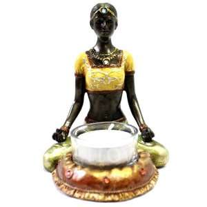  Cold Cast Bronze Lady in Yoga Lotus Pose Tea Light Holder 