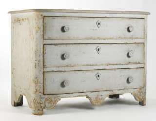 Swedish Gustavian meets French Country in this three drawer chest. A 