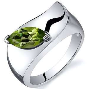 Musuem Style Marquise Cut 1.00 carats Peridot Ring in Sterling Silver 