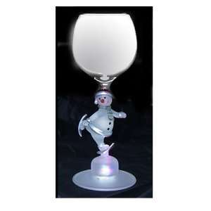   Blown Snowman Skating Light Up Wine Glass by Yurana Designs   WL104