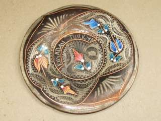   Wall Hang Plate Hand Etched Copper & Enamel Kusadasi Turkey *  