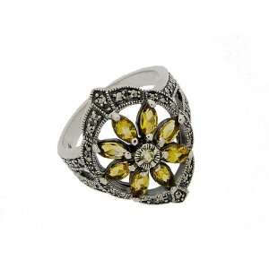  Silver Marcasite Lemon Quartz and Citrine Ring Size 5.5 Jewelry