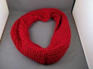 Red circular infinity endless loop circle knit scarf  