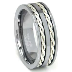   Tungsten Carbide Silver Rope Wedding Band Ring Sz 8.0 SN#501 Jewelry
