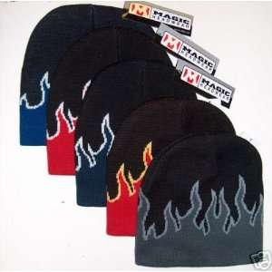  5 Color Pack of Flame Design Knit Beanie Ski Caps Hats 