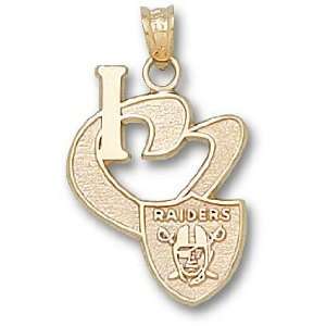  Oakland Raiders Solid 14K Gold I Shield Heart Pendant 
