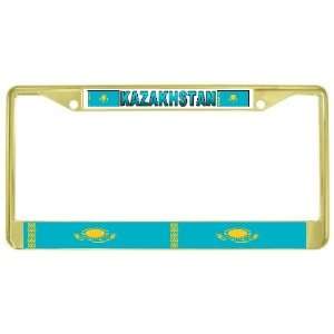  Kazakhstan Flag Gold Tone Metal License Plate Frame Holder 