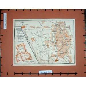  MAP SPAIN 1901 STREET PLAN LEON CATEDRAL CLAUSTRO