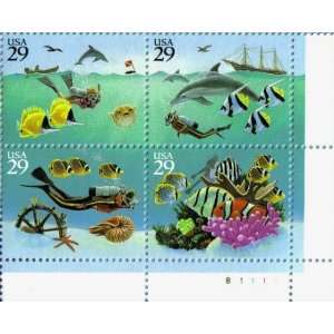 WONDERS OF THE SEA #2866a Plate Block of 4 x 29¢ US Postage Stamps