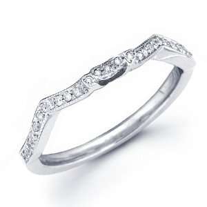   Wedding Ring 18k White Gold Anniversary Band Fancy Pave Set, Size 5