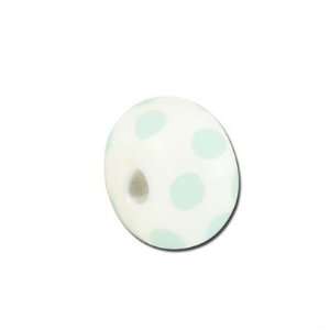 13mm White with Pale Sea Foam Polka Dots Rondelle Lampwork Beads Large 