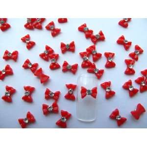 Nail Art 3d 40 Piece Small Red Bow /Rhinestone for Nails, Cellphones 
