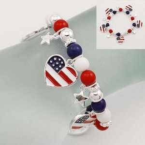   THE USA ~ Red/White/Blue Flag Hearts ~ Stretch 