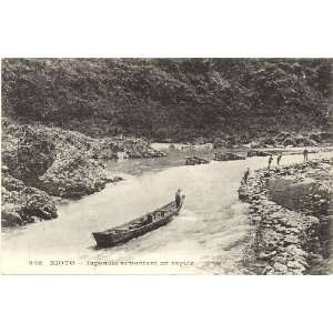   Vintage Postcard Boats in River Rapids   Kyoto Japan 