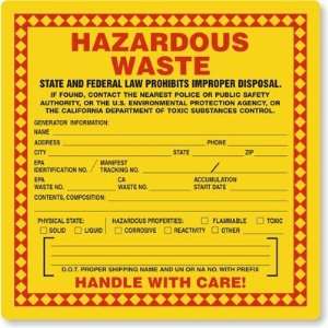  Hazardous Waste Handle with Care (California) Label, 6 x 