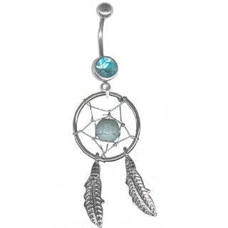 Aqua Dream Catcher Belly Rings Navel Rings Body Jewelry 5 post lengths 