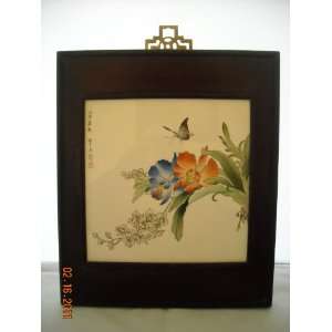  Chinese Flower & Butterfly Tile Framed New Everything 